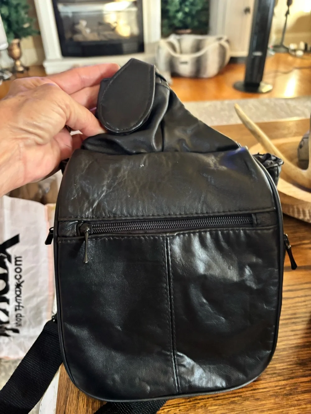 As Seen On TV crossbody black leather bag